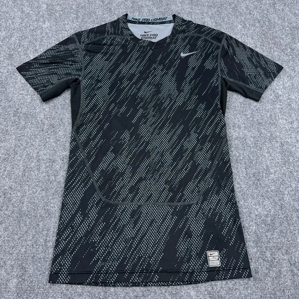 Nike Pro Combat Compression Shirt Mens Large Black Abstract Dri-Fit Gym 608050